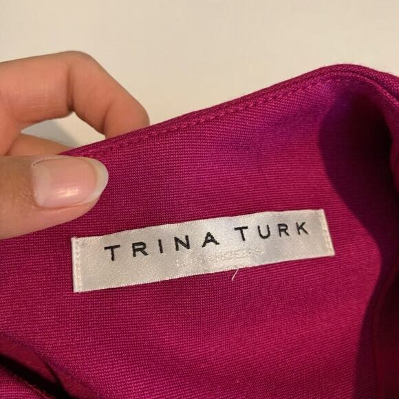 Trina Turk Dress Womens S Geranium Bell Sleeves Ponte Knit Sheath Peekaboo Lace - Picture 9 of 14